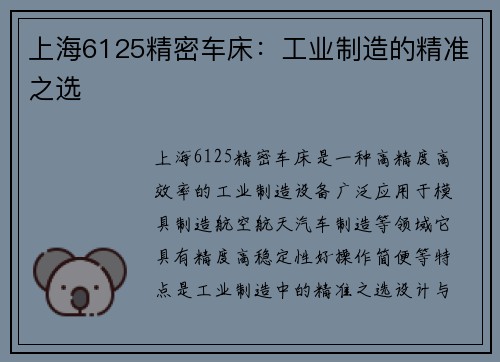 上海6125精密车床:工业制造的精准之选